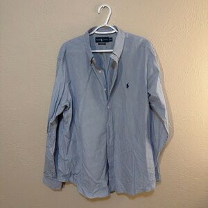 Ralph Lauren Light Blue and White Striped Men's Button-Down Shirt